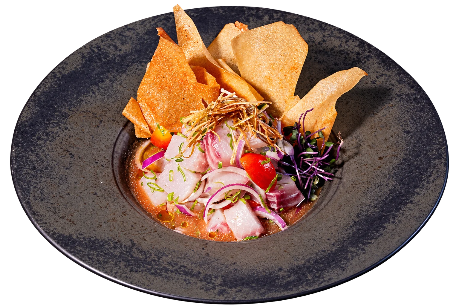 Ceviche apresentado no cardápio do Temaru