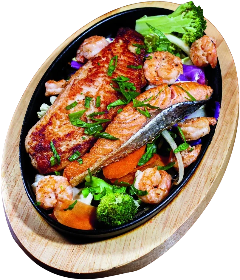 Teppan de salmão do menu executivo